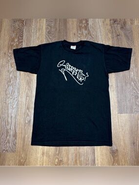 Y2K Supreme Black Tee with White Script Chest Graphic